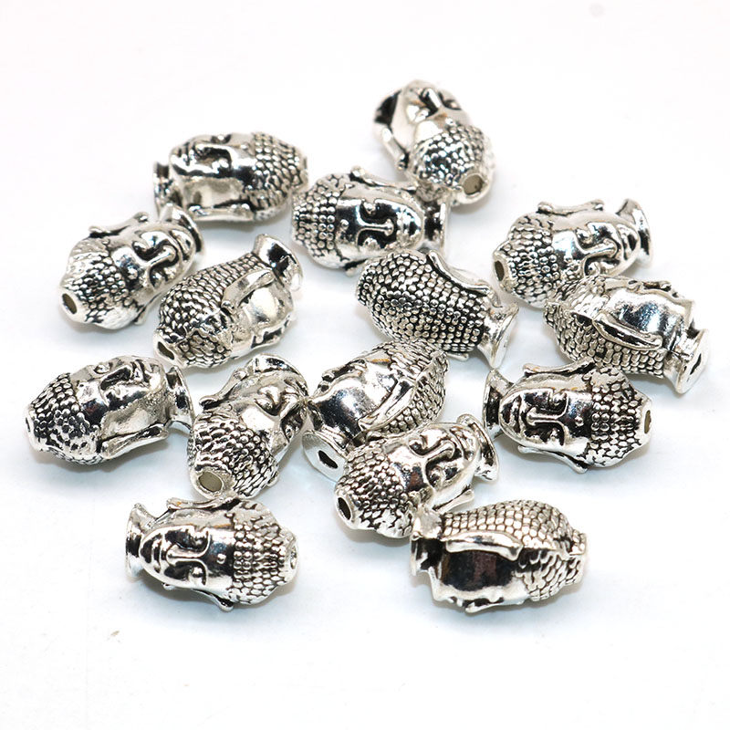 20Pcs / lot Manik-Manik Kepala Buddha Tibet Bahan Metal Warna Silver / Emas Charms