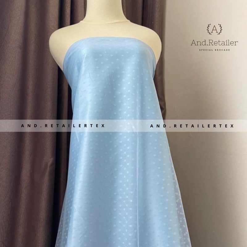 Bahan Kain Tile Tulle Dot Polkadot Warna Ice Blue Baby Blue Biru langit