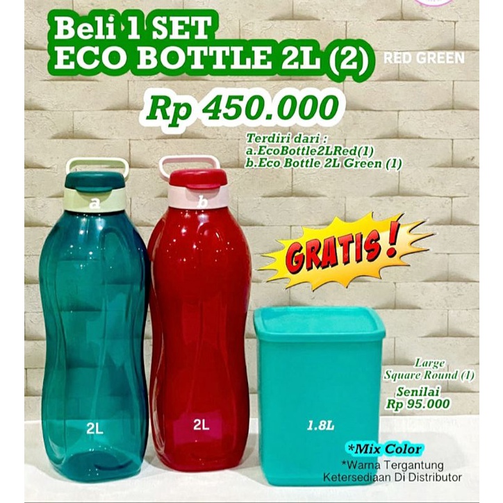 Botol Minum eco 2 Liter full set free toples Tupper...ware Original