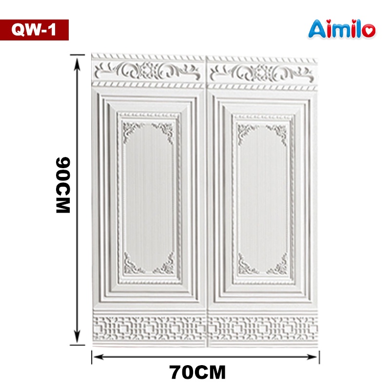 (Aimilo) Wallpaper Foam 3D Motif Jendela Pintu Kayu Jati Putih Kayu Gold Marmer ukuran 70 x 90 CM-PUTIH QW-1