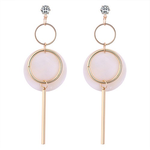 LRC Anting Tusuk Elegant Beige Vertical Shape Decorated Long Earrings