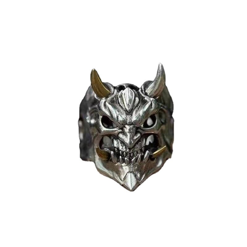 Cincin Bentuk Kepala Hewan Bahan Stainless Steel Gaya Punk Rock Untuk Pria