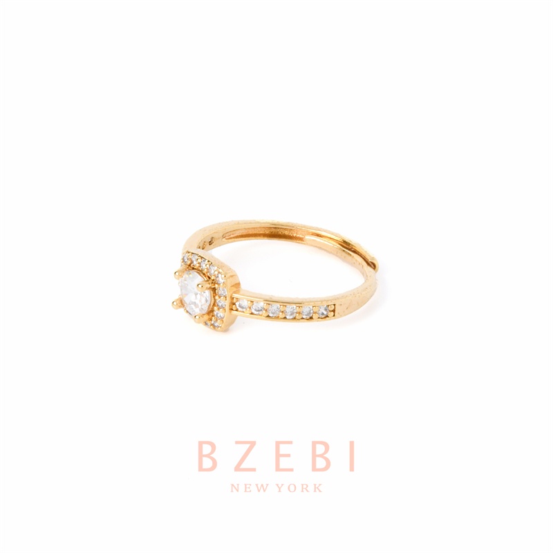Bzebi Cincin Wanita Lapis Emas 18k Hias Zircon Gaya Minimalis Adjustable Untuk Hadiah 591R