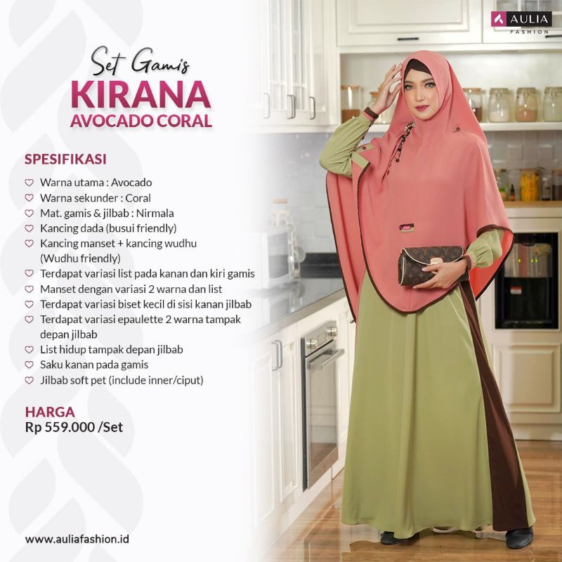 SET GAMIS SYARI KIRANA AVOCADO CORAL BY AULIA FASHION PROMO TERBARU 2022
