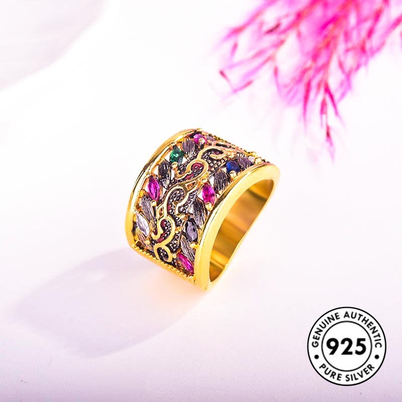 Cincin Batu Permata Bahan S925 Silver Plated