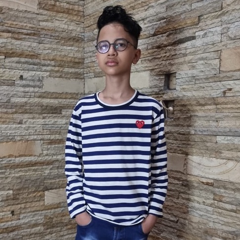 Kaos T-shirt Pakaian Anak PLAY COMME DES GARCONS GARIS BIRU PUTIH CDG / UNISEX / LENGAN PANJANG