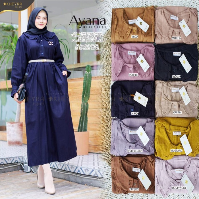 midi dress terbaru ayana katun linen polos simpel busui ori alila
