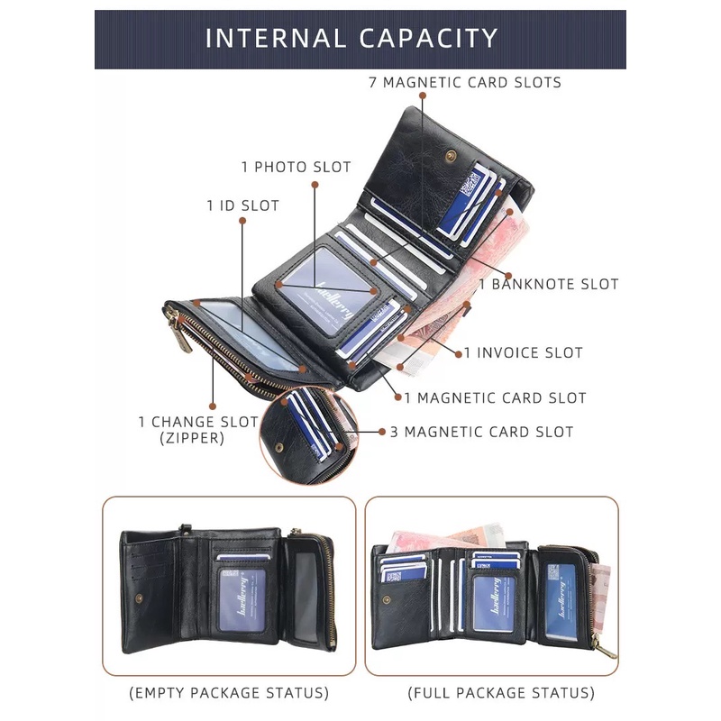 ORIGINAL BAELLERRY D3232 DOMPET TIGA LIPATAN DENGAN RANTAI KULIT SINTETIS