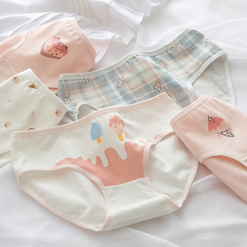 Celana dalam wanita cewek remaja bahan katun cotton import CD040 motif ice cream dan straberry