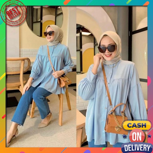Blouse Wanita Semi Klok Ruffle Kondangan Pesta Mewah Elegan Ootd Hijab Remaja Birthday Sale Basic Po