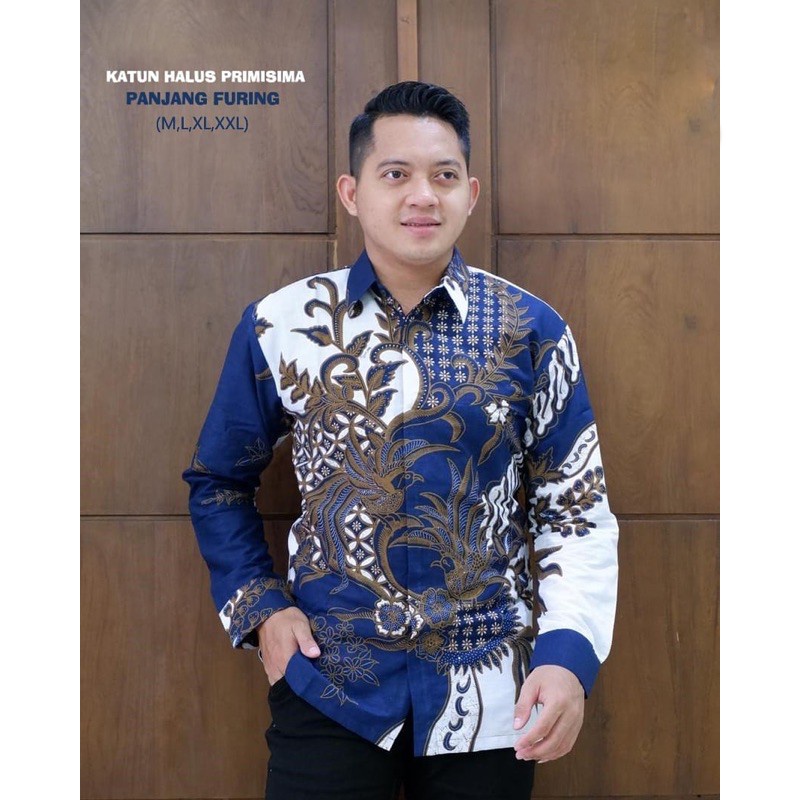 Baju Kemeja Batik Solo Premium SLIMFIT PRIA DEWASA Motif Bahwono Lapis Furing  Kolor Putih Perwira