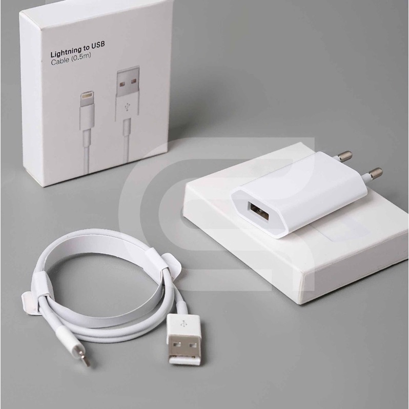 (Charger Set) Lightning Tu USB Cable 0.5 Meter &amp; Adapter 5 Watt