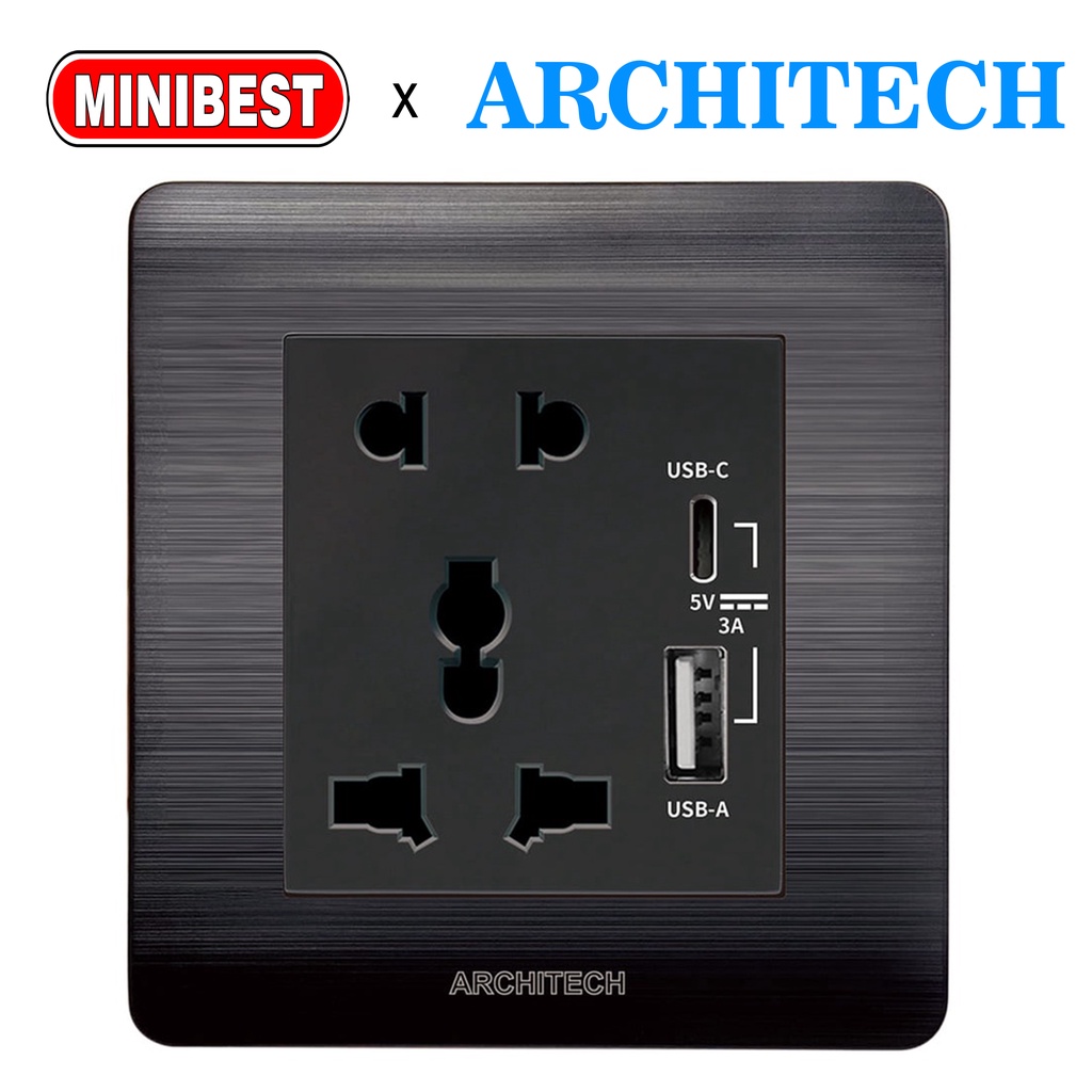 MINIBEST ARCHITECH PLATINUM BLACK / SAKLAR USB / STOP KONTAK COLOKAN B9 NEW 2.3