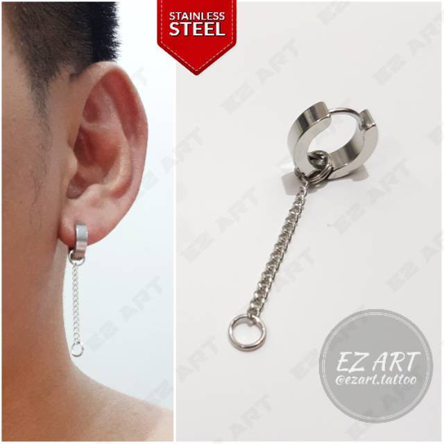 1Pc Model EZ-Q Silver Anting Jepit Tusuk Variasi Bandul Gaya Punk Korea KPOP Stainless Steel