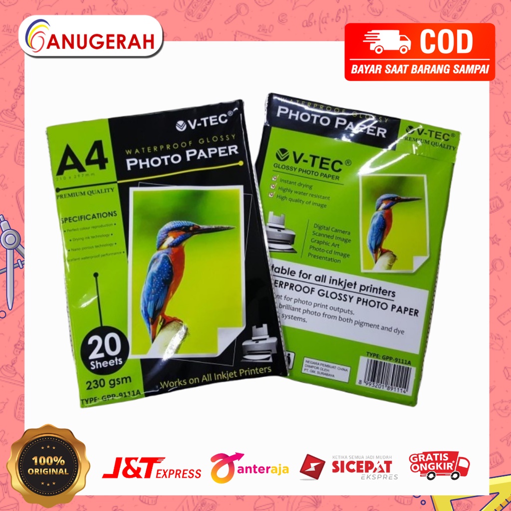 

V TEC A4 230GSM GLOSSY PHOTO PAPER / KERTAS FOTO GLOSI