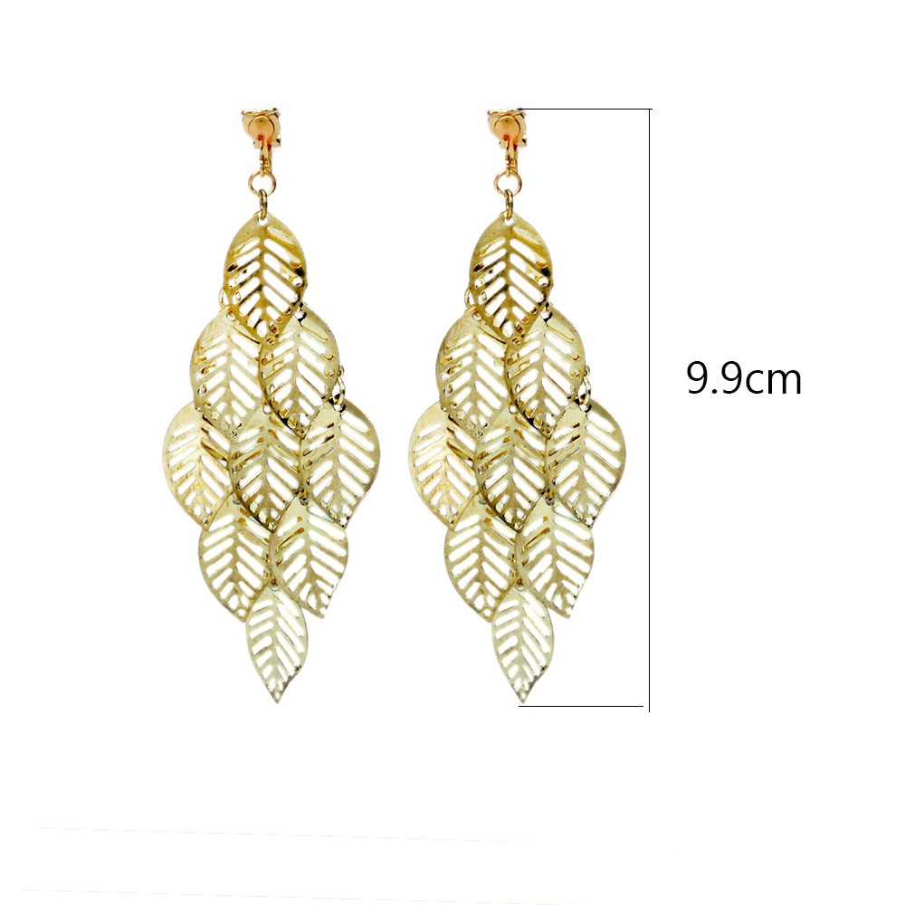 Anting Klip Tanpa Tindik Bentuk Daun Multilayer Bahan Metal Warna Goldsilver Untuk Wanita