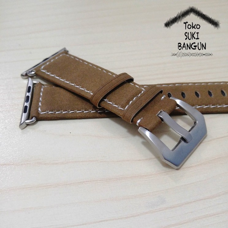 Strap Apple Watch Series 7 6 5 4 3 2 1 45mm 44mm 42mm TALI JAM Kulit Leather Suede Beludru Buckle