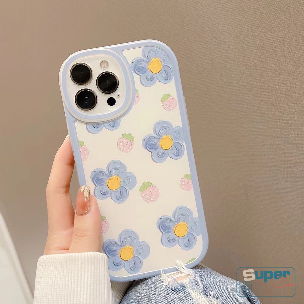 IPHONE Fashion Lukisan Cat Minyak Floral Case Kompatibel Untuk Iphone11 Pro Max XR 78 Plus 6 6s Plus 14 12 13 Pro Max X XS Max SE 2020bunga Tpu Lembut Shockproof Back Phone Cover
