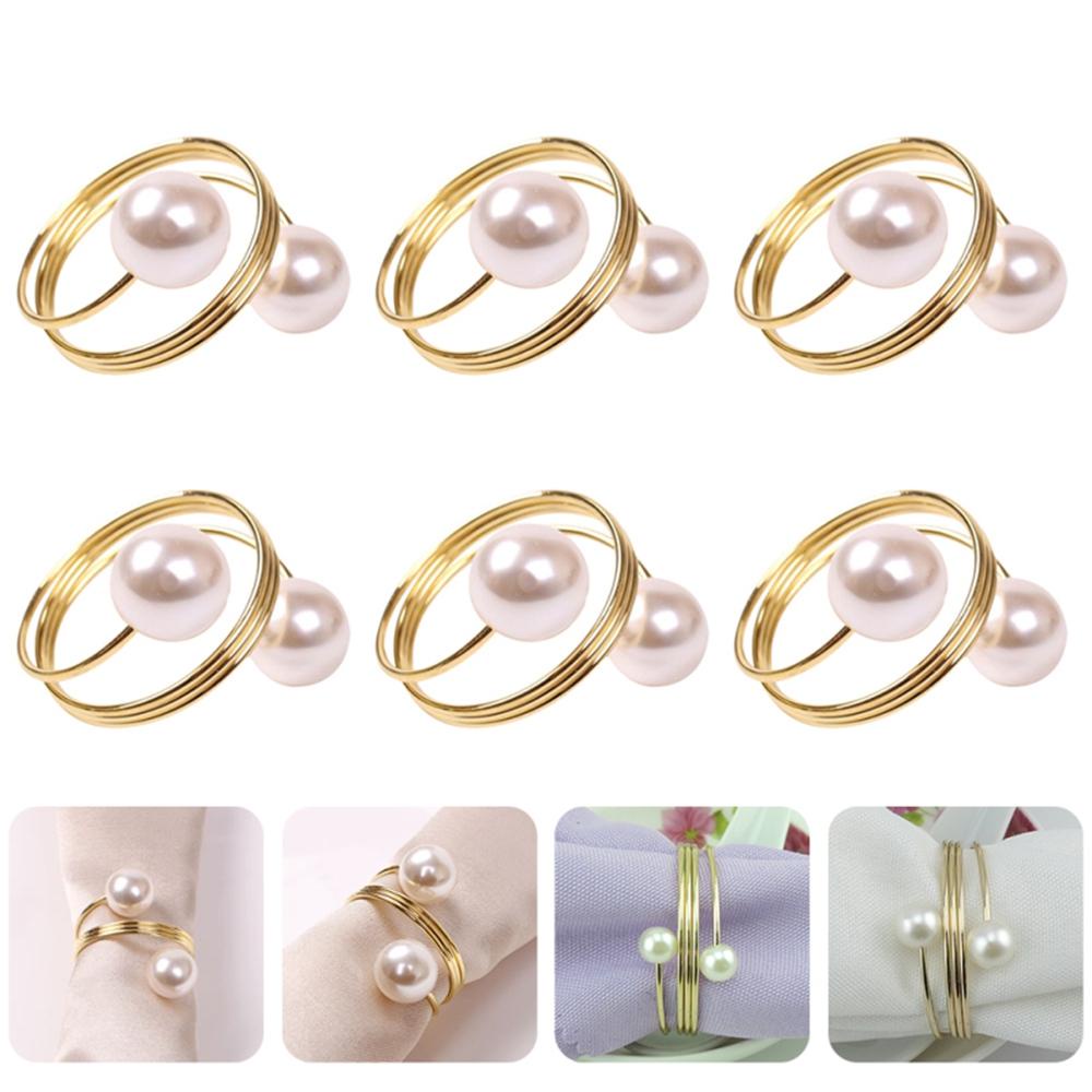 [Elegan] Serbet Ring Mutiara 6 /12pcs Dekorasi Meja Resepsi Pernikahan Hotel Serviette Gesper