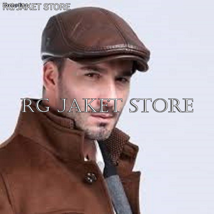 Topi pet kulit asli Garut kualitas super branded distro Bandung flatcap dewasa yogya tni polisi
