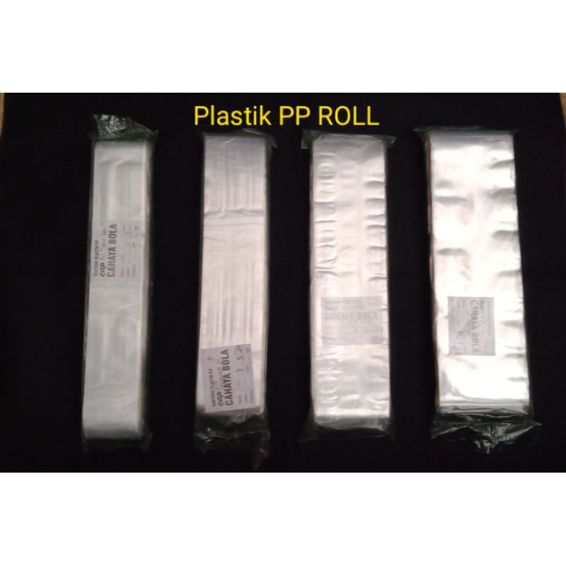 Plastik PP Roll Tebal 0.3 micron ukuran lebar 4 cm s.d 7 cm (Merk Cahaya Bola)
