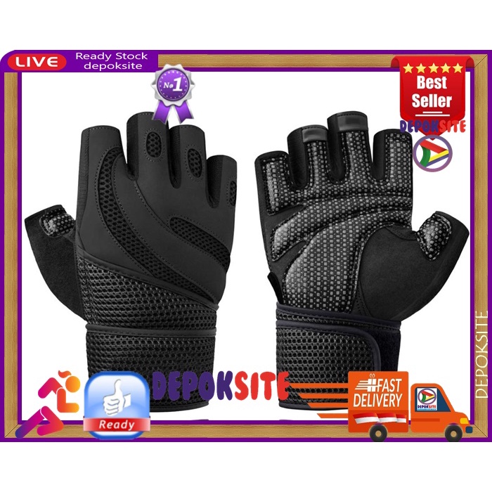 1 Pasang XLY Sarung Tangan Premium Glove Heavy Weightlifting Fitness Half Finger Sports Gym Gloves