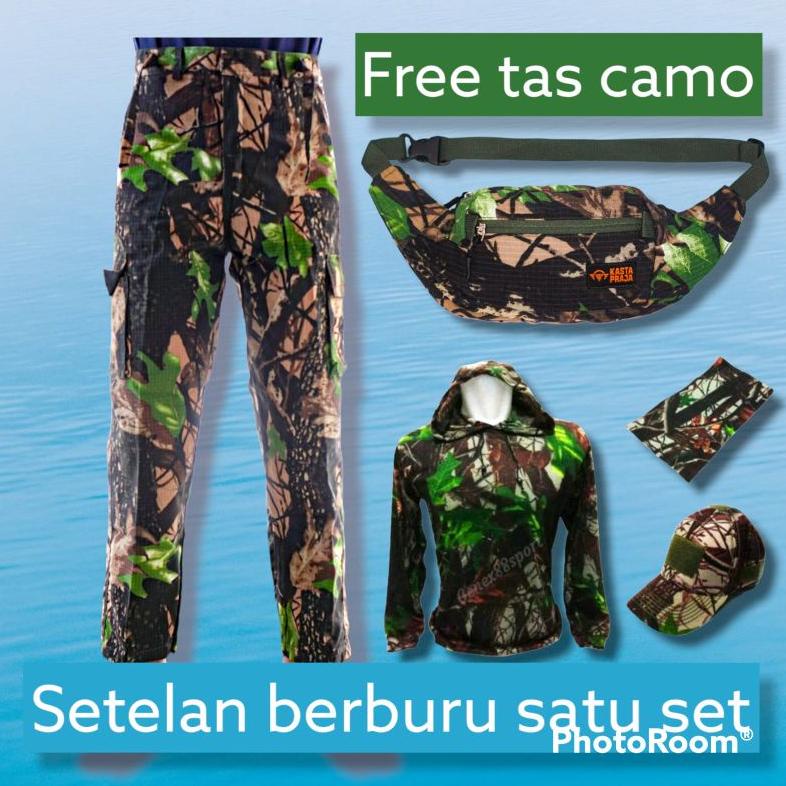 Setelan Baju Hunting Berburu Full Set Tas ~ Celana Camo Pdl