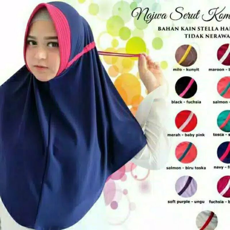 Jilbab/hijab instan serut kombinasi /jilbab serut Jokowi pet antem/ serut polos kombinasi 2 warna