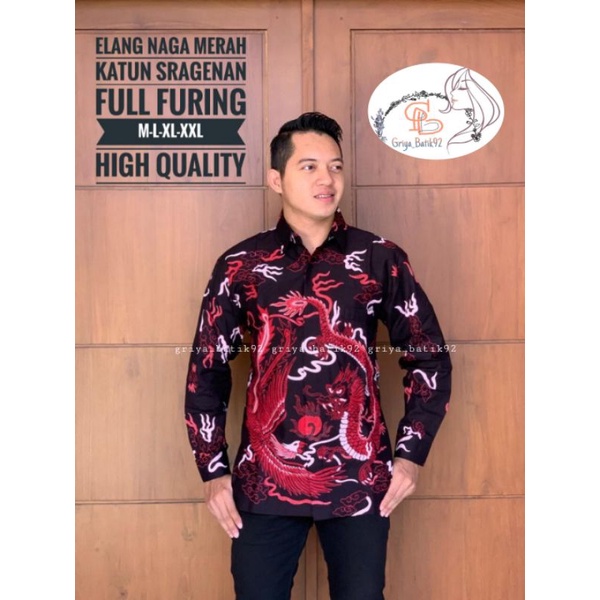 kemeja batik elang naga merah lengan panjang batik solo seragam batik