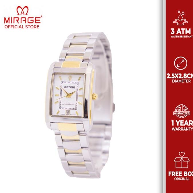 Jam Tangan Cewe Mirage Cantik Mewah Silver Gold Tahan Air Garansi 7738 barang ada