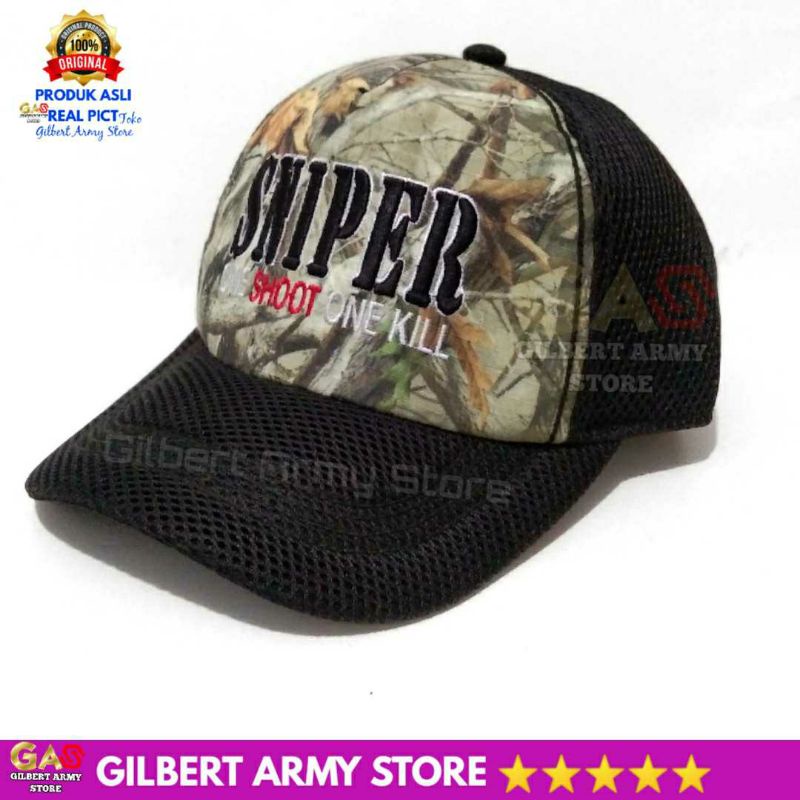 GILBERT ARMY STORE Topi Loreng Camo Sniper Variasi Jala Jaring Velcro Perekat Hat Pria Tactical Terbaru Murah Grosir Premium