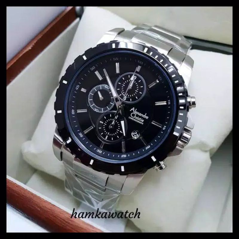 JAM TANGAN ORIGINAL ALEXANDRE CHRISTIE AC6141 SILVER BLACK