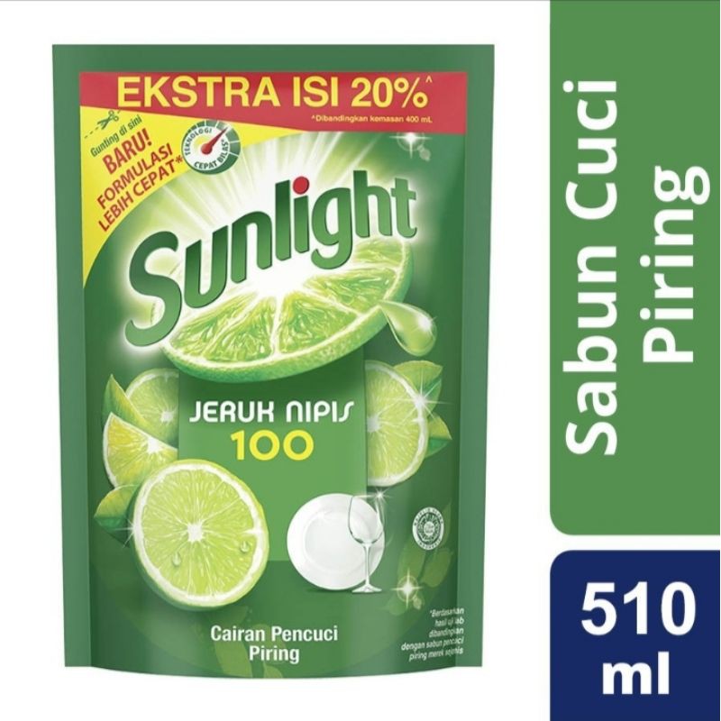 Sunlight Jeruk Nipis 100 Pouch 510 ml / Sabun Cuci Piring