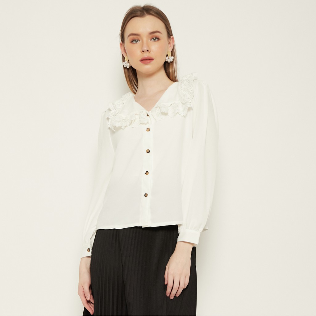 junebloom ASPEN TOP in WHITE Atasan Wanita  Blouse  