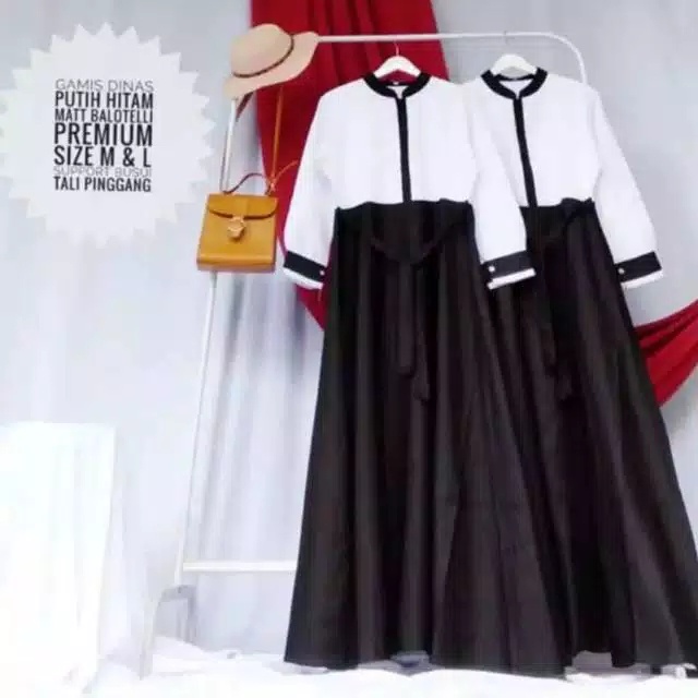 GAMIS WANITA HITAM PUTIH S.M.L.XL.XXL/GAMIS SERAGAM/GAMIS PNS/GAMIS BALOTELI/GAMIS TOYOBO/TERBARU 2021