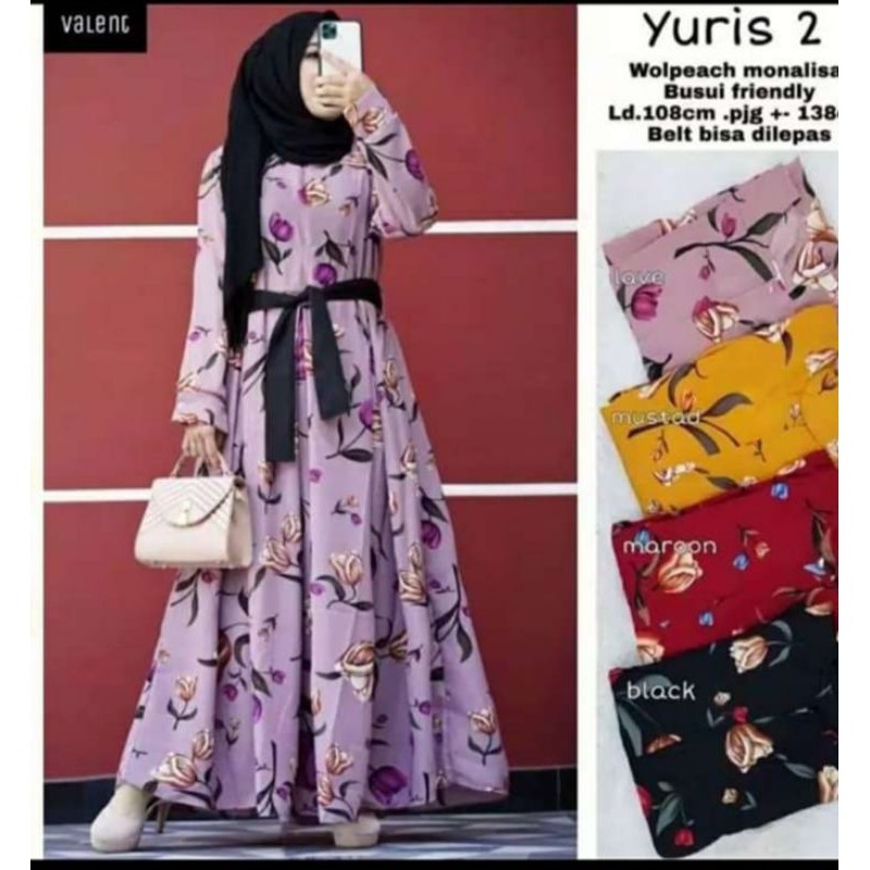 Gamis Tulip yuris 2 model terbaru /Dress maxy bunga tulip terlaris.