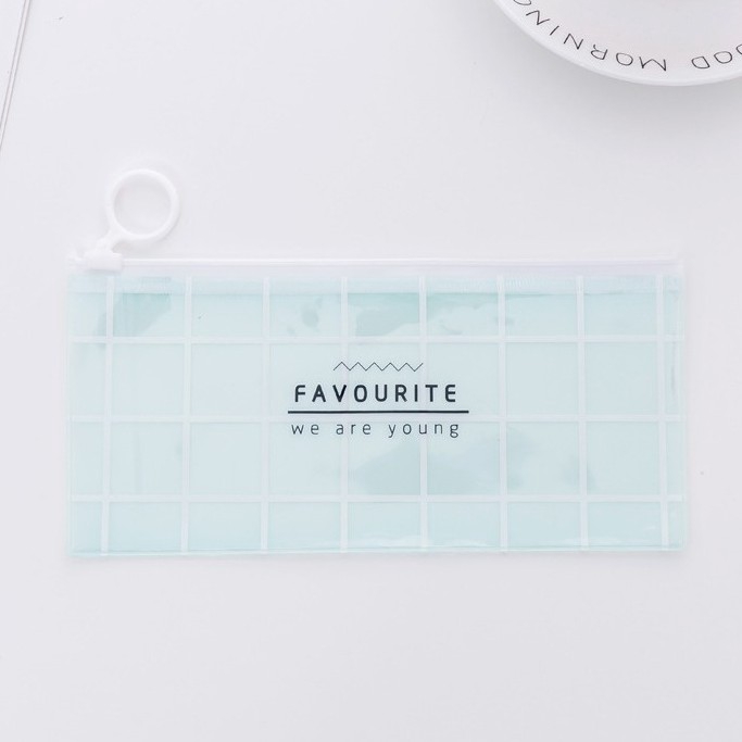 Tempat Pensil unik motif Transparan Sumikko Gurashi motif zipper-Hijau Kotak