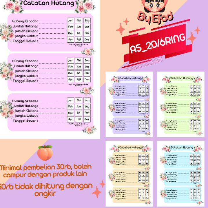

Terbagus.. 15 LEMBAR A5 bolak balik catatan hutang