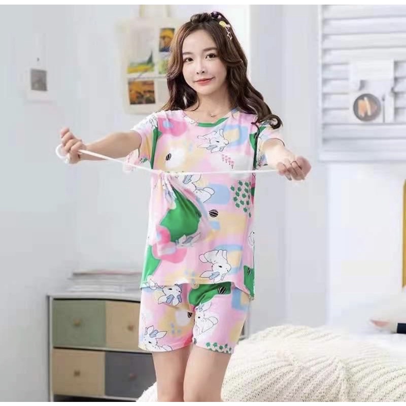 BAJU TIDUR SPANDEX IMPORT SETELAN CELANA PENDEK MOTIF KAOS ABG TERBARU SIZE M-2XL KUALITAS TERBAIK