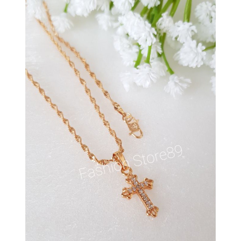 Ready Kalung Salib Fashion unik simple bestquality bestseller Xuping lapis emas 18K salib