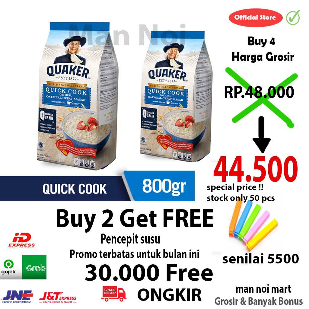 

QUAKER Quick Cooking Oatmeal + FREE Bonus. Man noi.Tangerang