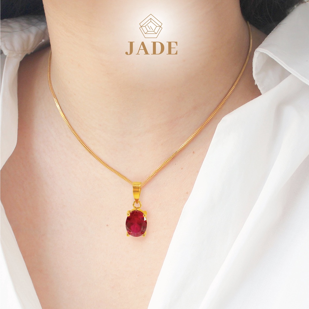 JADE - Liontin Emas Asli Model Solitaire Simple 1 Batu Permata Oval Cantik kadar 375 - Jewelry 21 - 