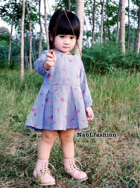 Mini dress tunik flower kids lengan panjang anak perempuan 2-4 tahun bahan katun nablfashion