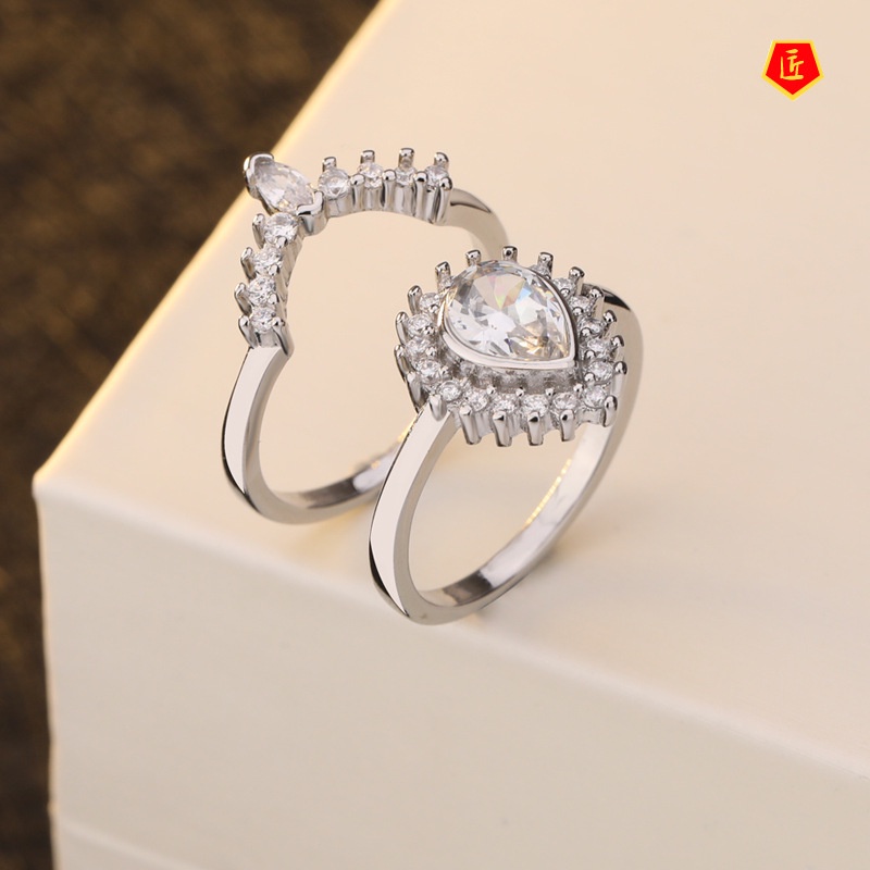 [Ready Stock]Women's Crown Diamond Ring Set Simple Fashion Elegant