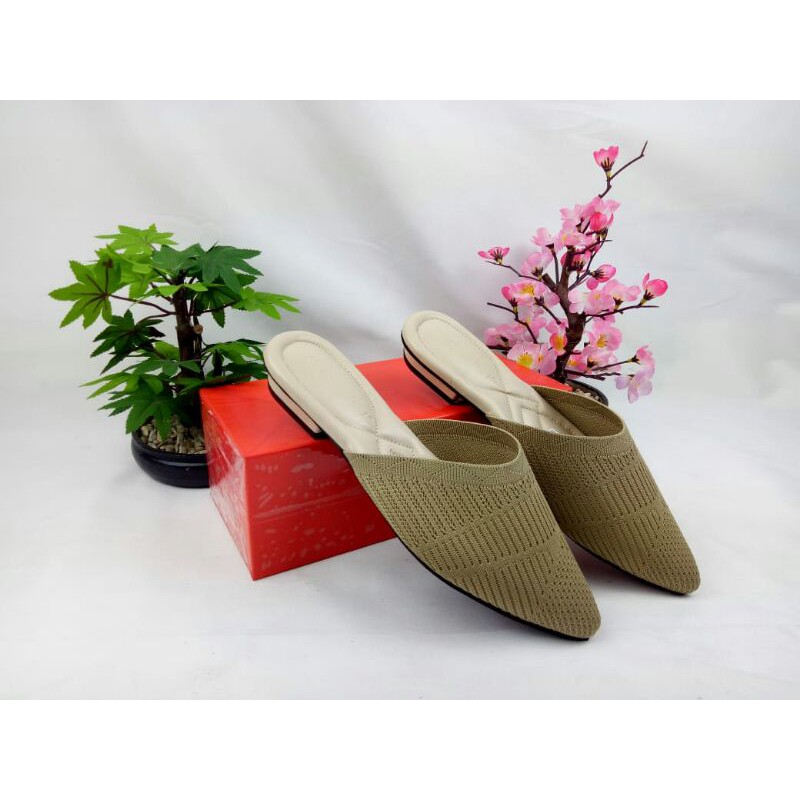 Sandal Mules Wanita Hak 2 cm JEA 69 Rajut Import