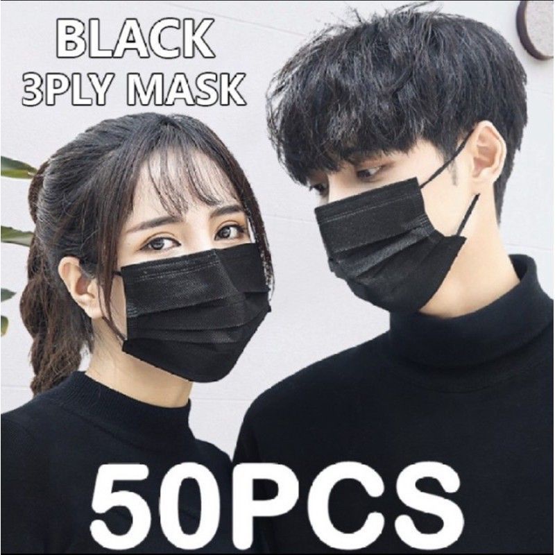 MASKER EARLOOP HITAM TEBAL CAREION DAPAT BOX ISI 50PCS