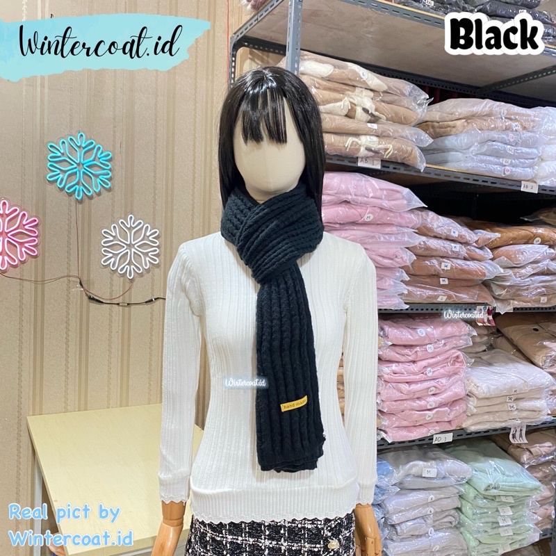 Long scarf women winter import syal musim dingin wanita rajut hangat knit knitted unisex cowok pria selendang-Black