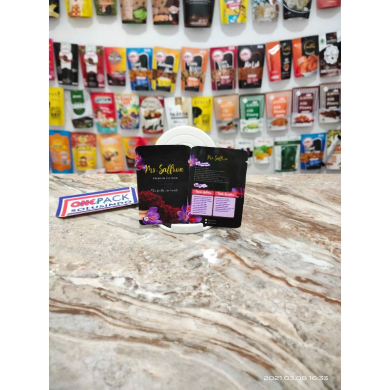 kemasan sachet custom full print saffron