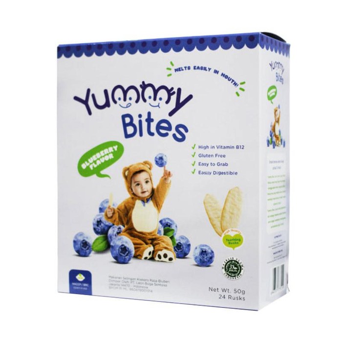 YUMMY BITES Baby Rice Crackers / Biskuit Bayi Blueberry Box 50GR