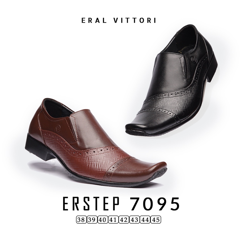 Eral Vittori - Erstep 7095 Sepatu Kantor Pria  Kulit Pantofel Hitam Formal